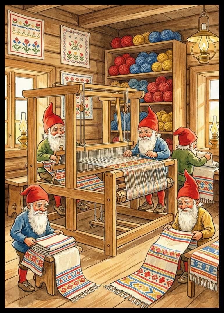 Värikkäät tontut kutovat viehättävässä puumökissä-12