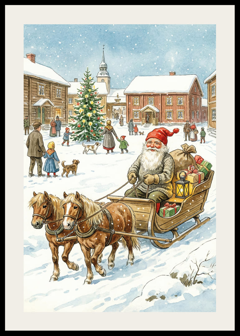 De Kerstman brengt cadeautjes naar een besneeuwd dorp-12