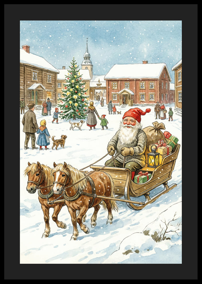 De Kerstman brengt cadeautjes naar een besneeuwd dorp-12