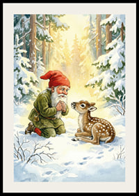 Troll and deer in the magical light of the winter forest-2