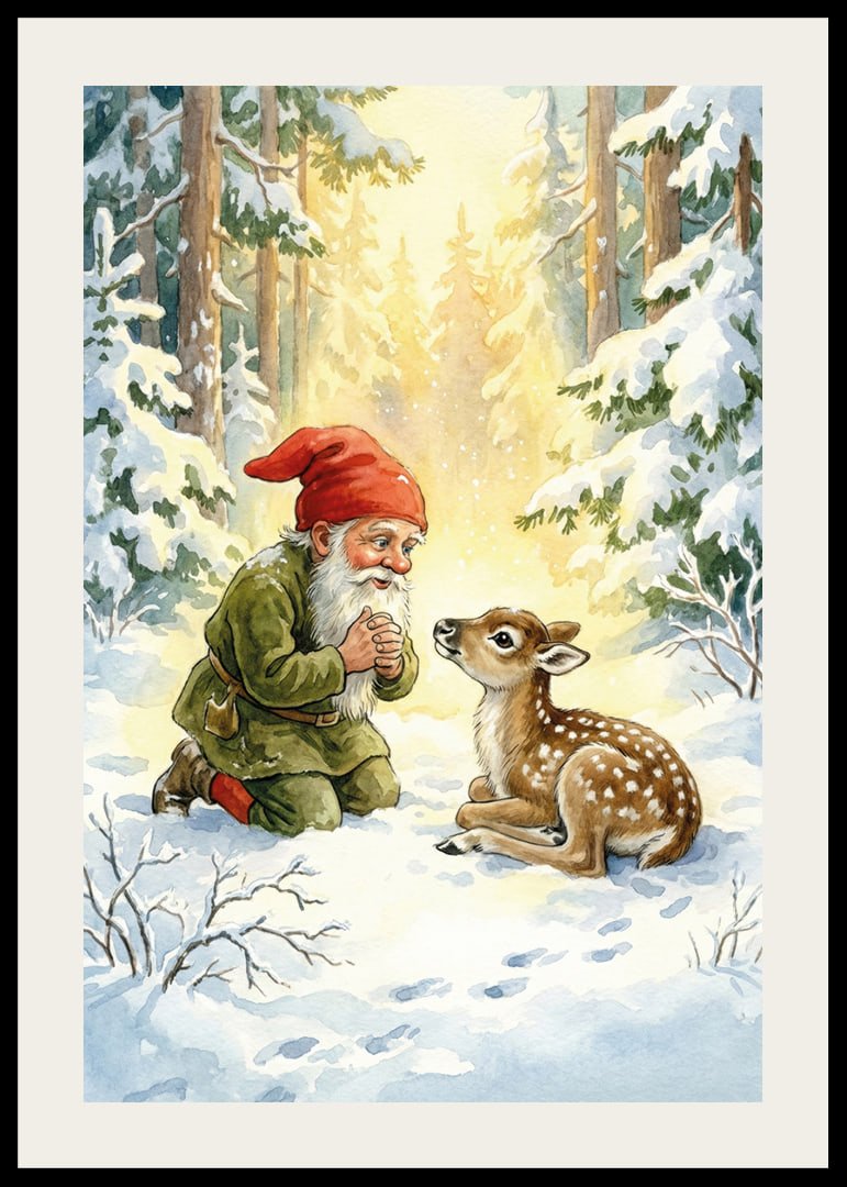 Troll and deer in the magical light of the winter forest-12