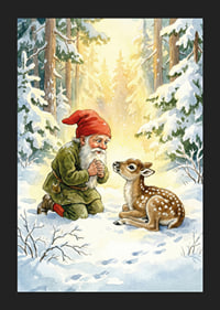 Troll and deer in the magical light of the winter forest-5