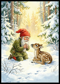 Troll and deer in the magical light of the winter forest-6