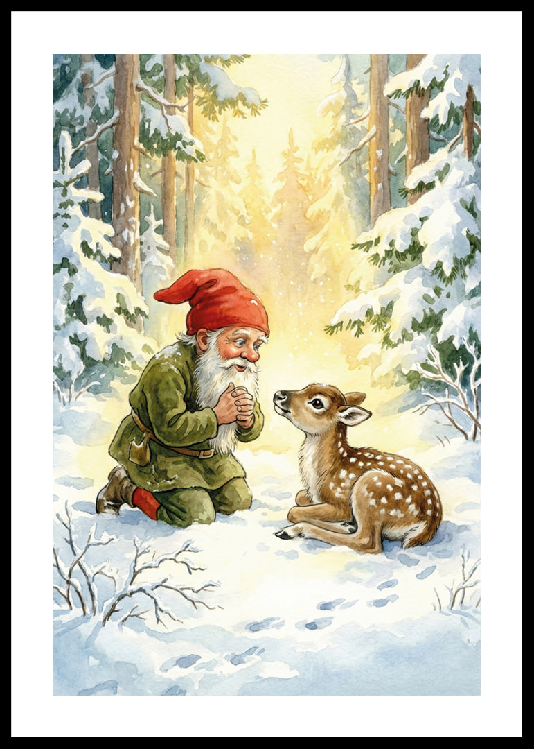 Troll and deer in the magical light of the winter forest-12
