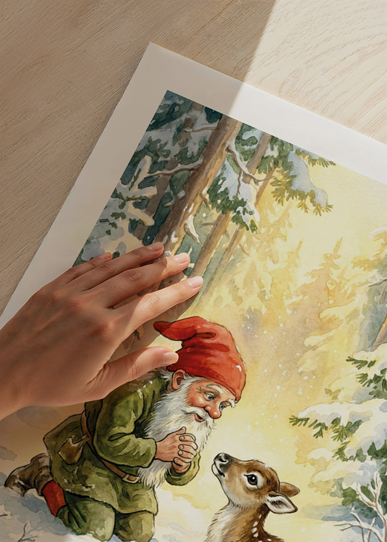 Troll and deer in the magical light of the winter forest-12