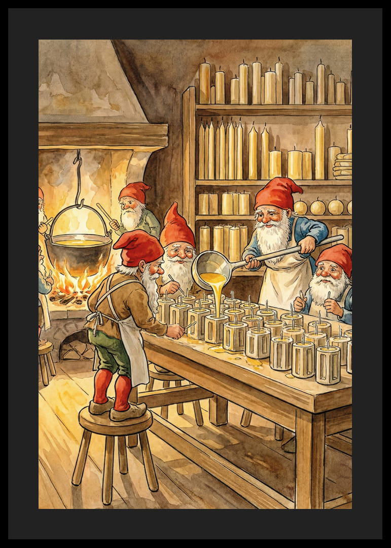 Le gnome fabrique des bougies dans un atelier confortable-12