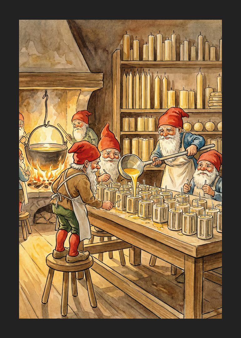 Le gnome fabrique des bougies dans un atelier confortable-12