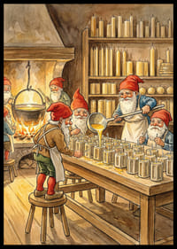 Le gnome fabrique des bougies dans un atelier confortable-2