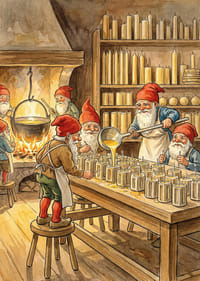 Le gnome fabrique des bougies dans un atelier confortable-3
