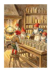 Le gnome fabrique des bougies dans un atelier confortable-1