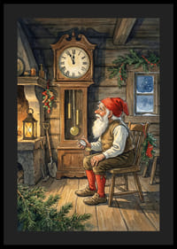 Le Père Noël se repose près de l'horloge dans une cabane bien chaude-4