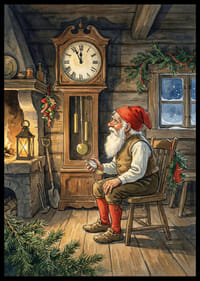 Le Père Noël se repose près de l'horloge dans une cabane bien chaude-2