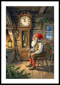 Santa Claus is resting by the clock in a warm cabin-0