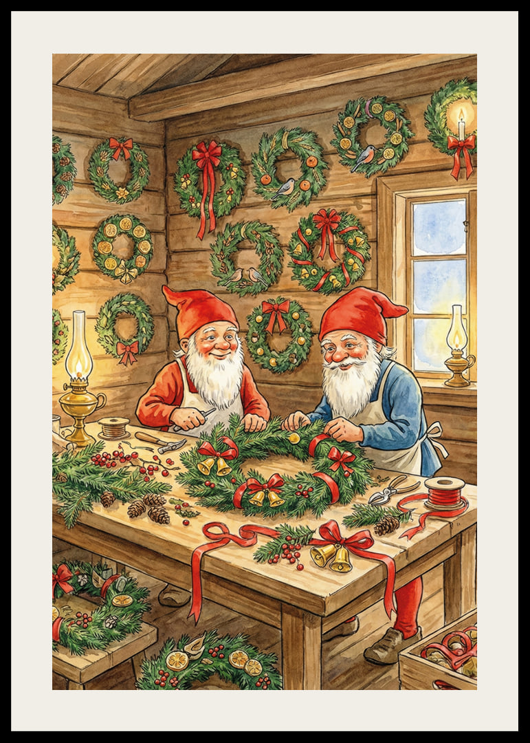 Deux elfes confectionnent des couronnes de Noël avec amour et joie-12