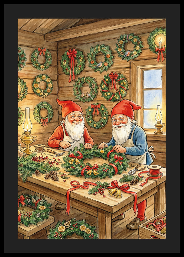 Deux elfes confectionnent des couronnes de Noël avec amour et joie-12