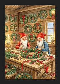 Deux elfes confectionnent des couronnes de Noël avec amour et joie-5