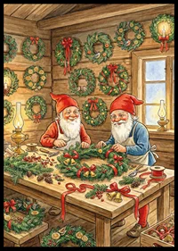 Two elves create Christmas wreaths with love and joy-6