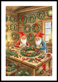 Deux elfes confectionnent des couronnes de Noël avec amour et joie-0