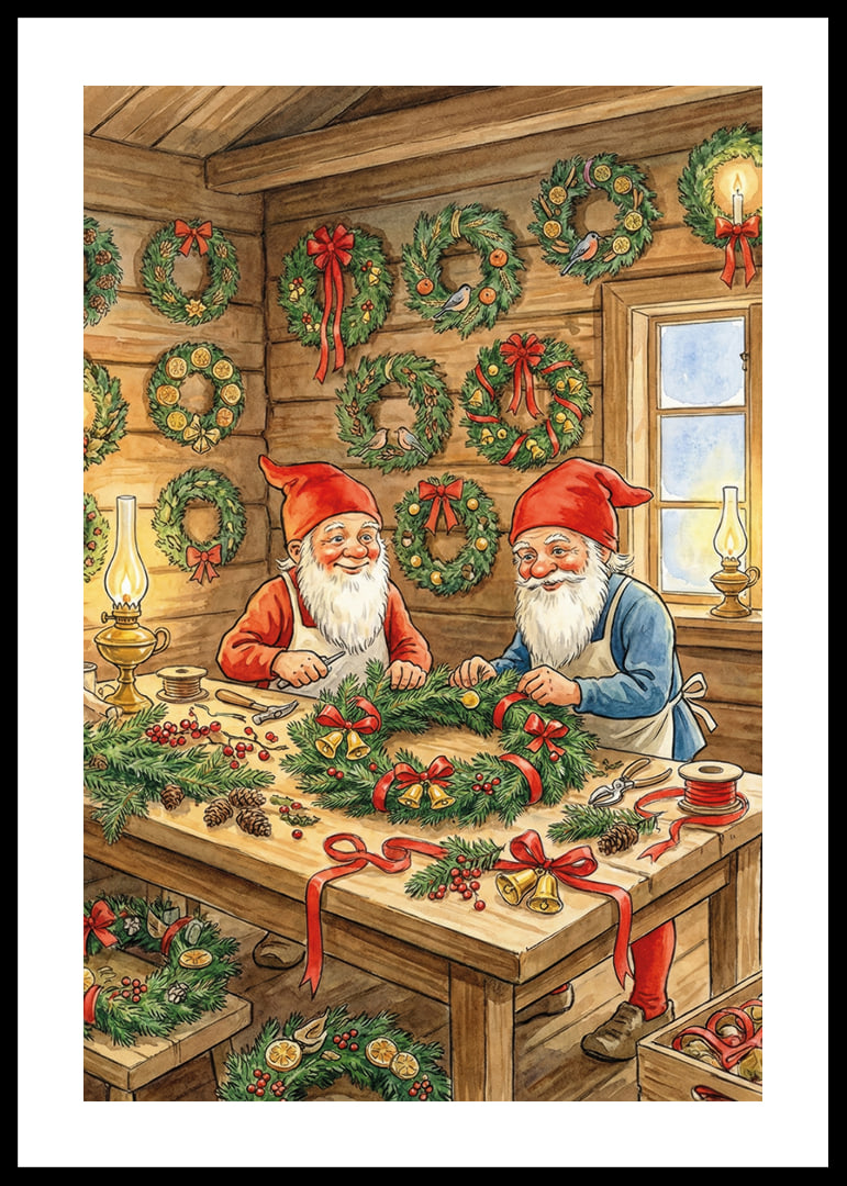 Deux elfes confectionnent des couronnes de Noël avec amour et joie-12