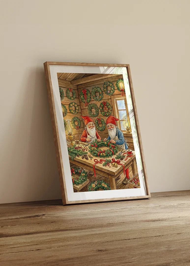Two elves create Christmas wreaths with love and joy-12