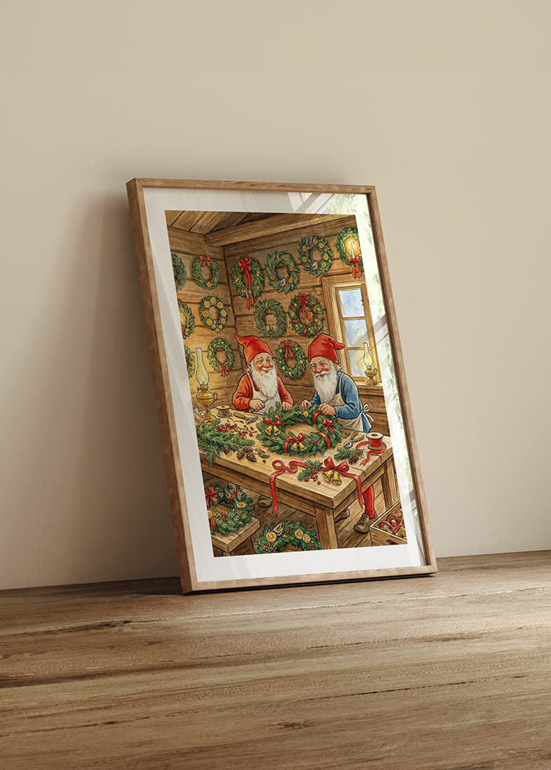 Deux elfes confectionnent des couronnes de Noël avec amour et joie-12