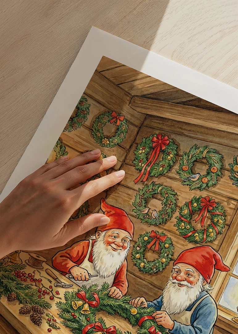 Two elves create Christmas wreaths with love and joy-12