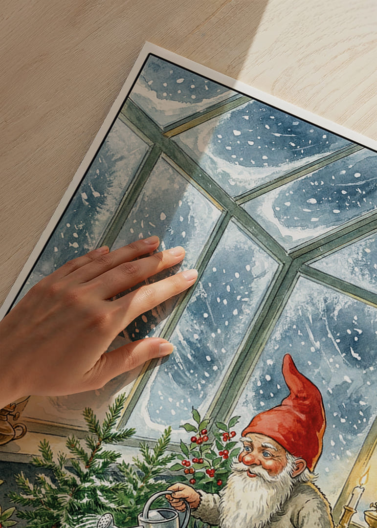 Un Père Noël arrosant des fleurs dans un jardin enneigé en hiver-12