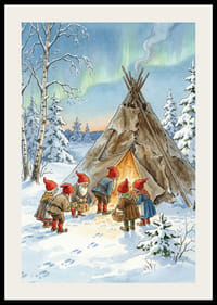 Les elfes se rassemblent dans la forêt hivernale sous les lueurs des aurores boréales.-2