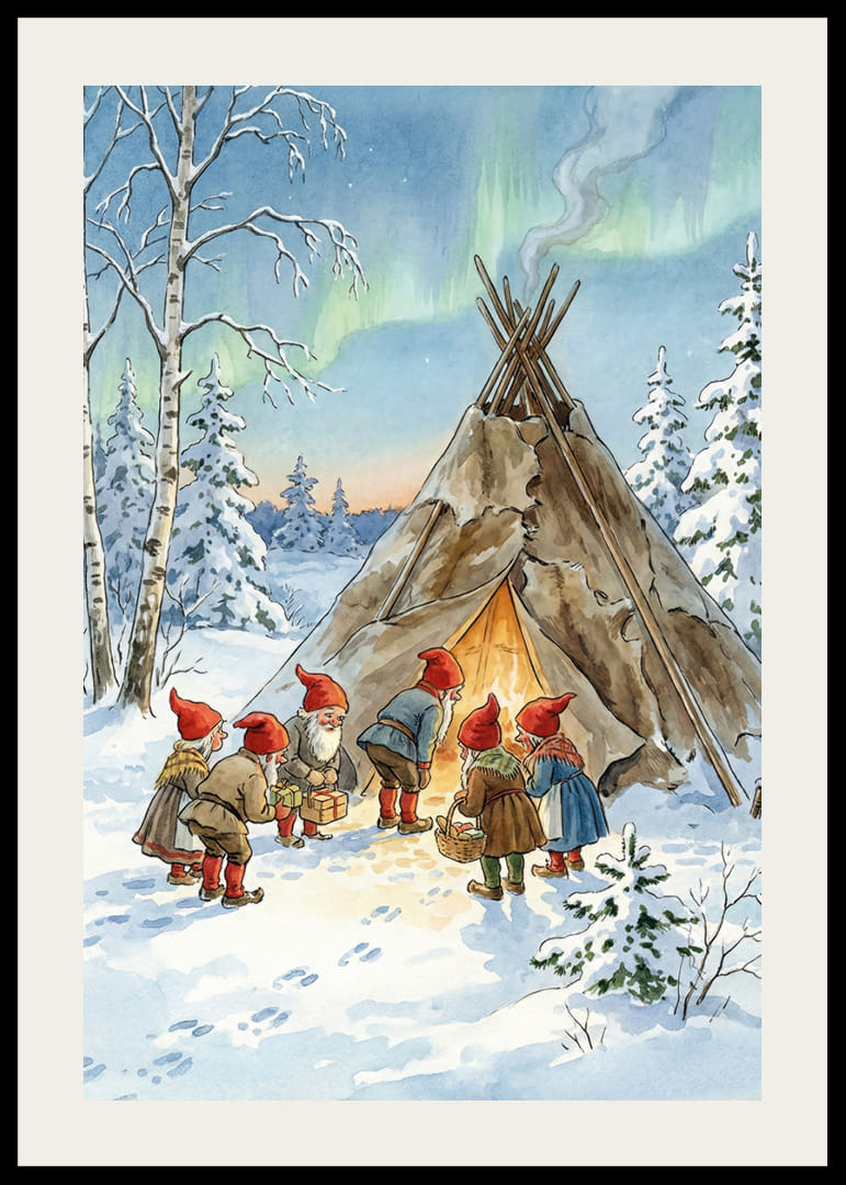 Les elfes se rassemblent dans la forêt hivernale sous les lueurs des aurores boréales.-12