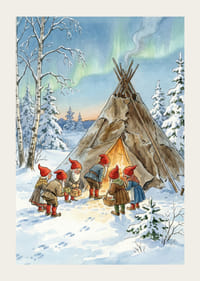 Les elfes se rassemblent dans la forêt hivernale sous les lueurs des aurores boréales.-3