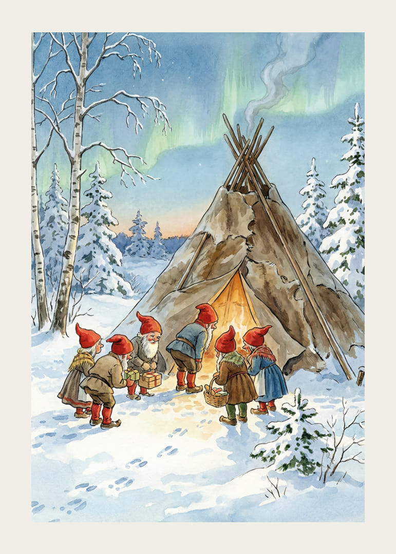 Les elfes se rassemblent dans la forêt hivernale sous les lueurs des aurores boréales.-12