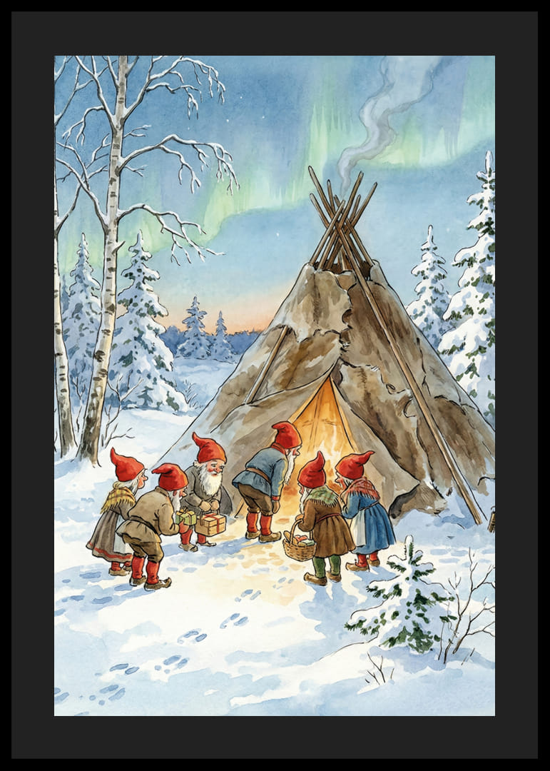 Les elfes se rassemblent dans la forêt hivernale sous les lueurs des aurores boréales.-12