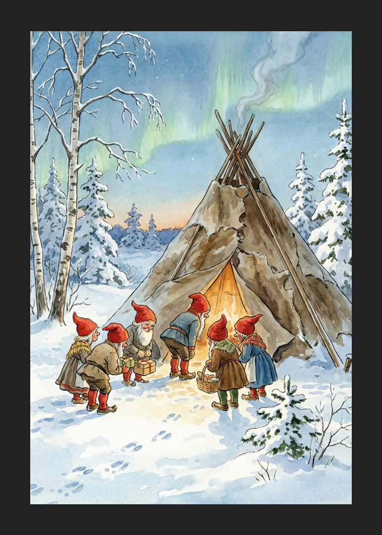 Les elfes se rassemblent dans la forêt hivernale sous les lueurs des aurores boréales.-12