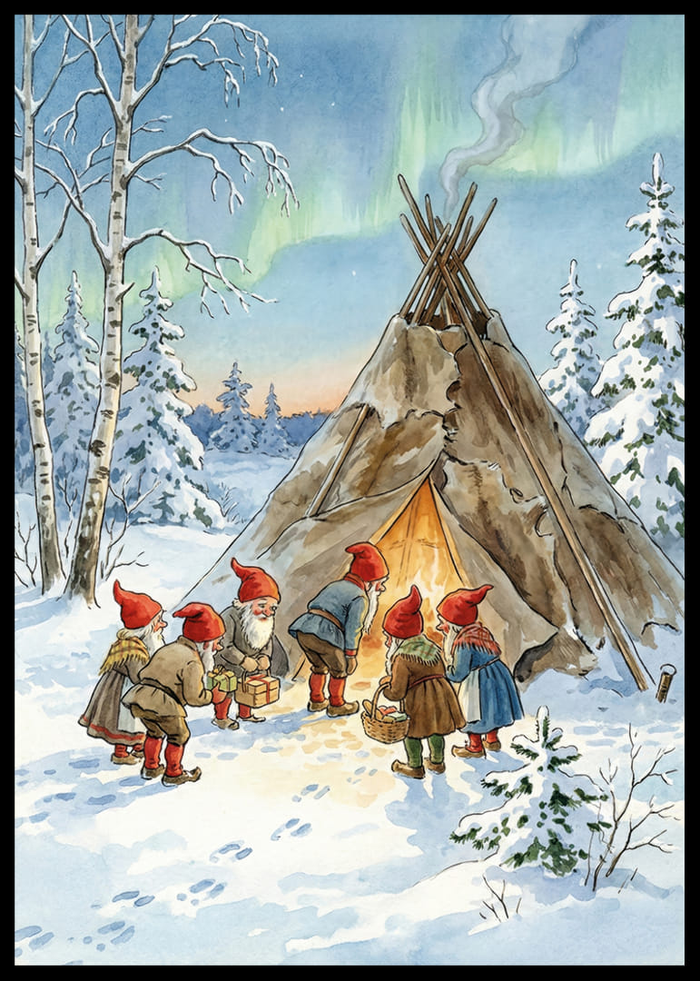 Les elfes se rassemblent dans la forêt hivernale sous les lueurs des aurores boréales.-12