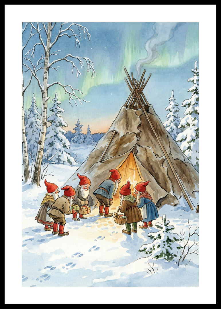 Les elfes se rassemblent dans la forêt hivernale sous les lueurs des aurores boréales.-12