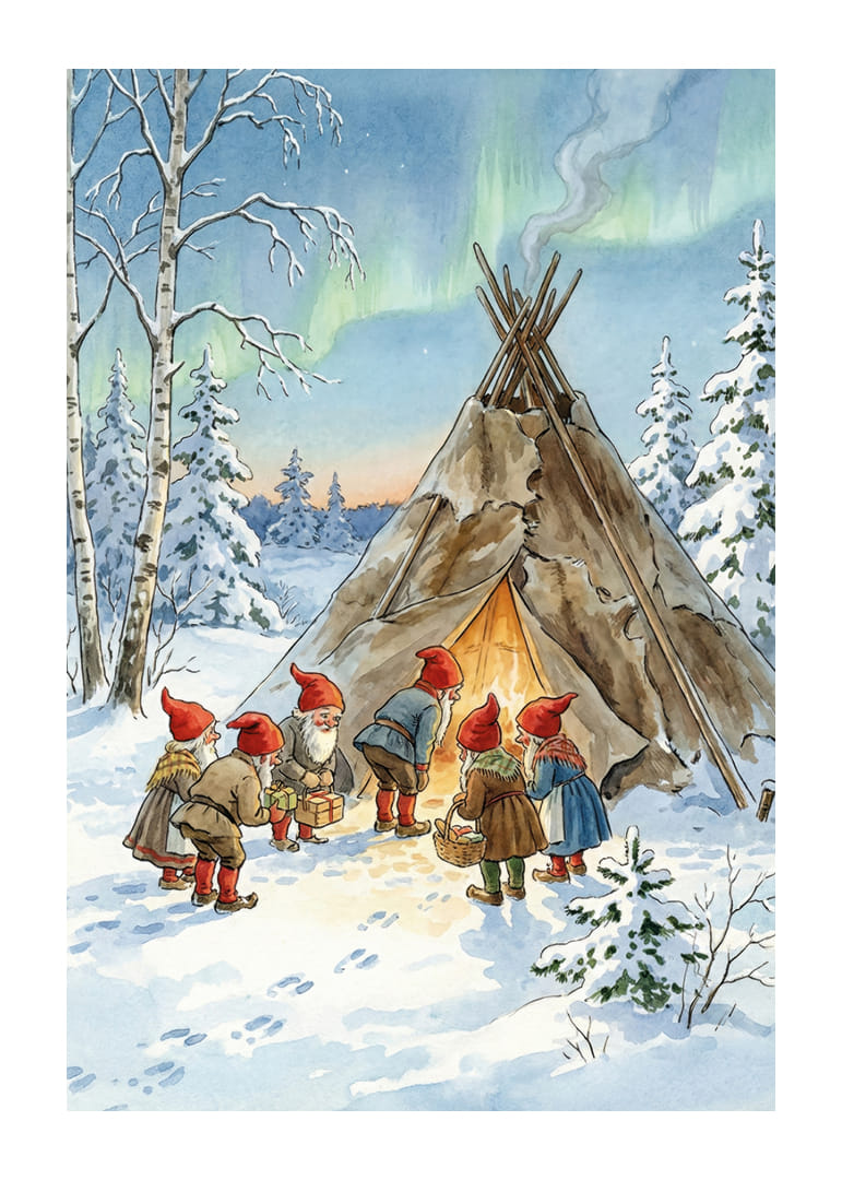 Les elfes se rassemblent dans la forêt hivernale sous les lueurs des aurores boréales.-12