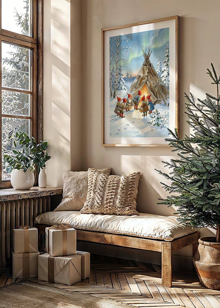 Les elfes se rassemblent dans la forêt hivernale sous les lueurs des aurores boréales.-12