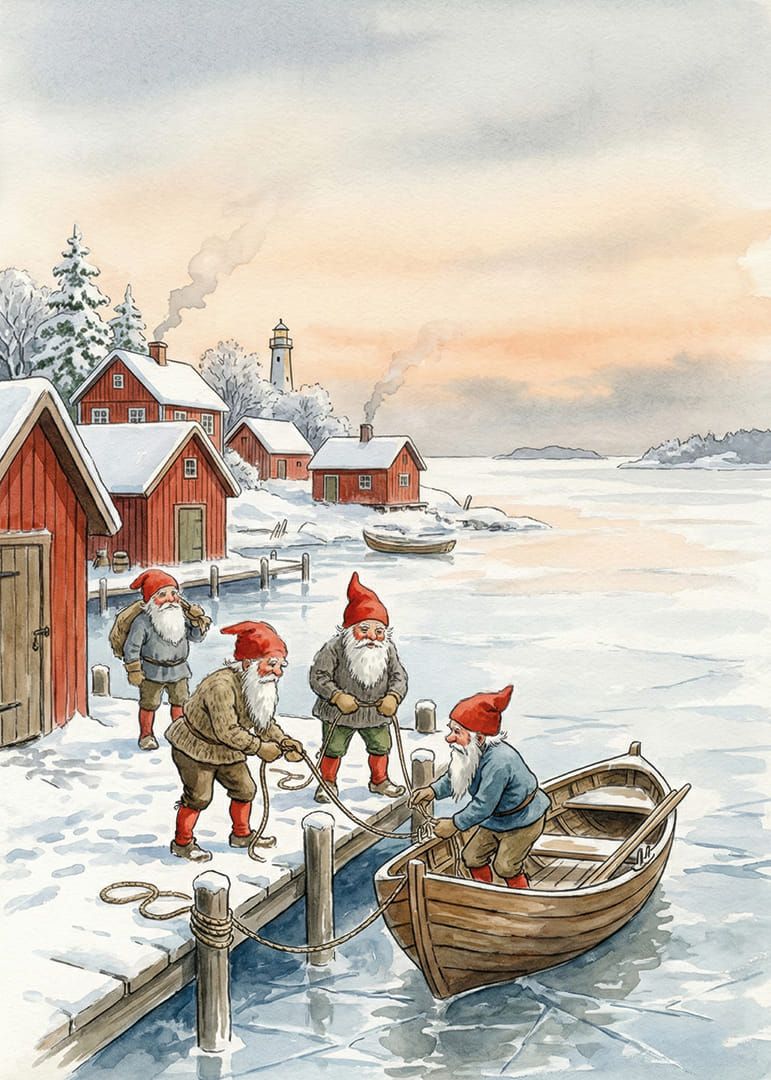 Ambiance de Noël sur la jetée avec des lutins se détachant sur un ciel d'hiver-12