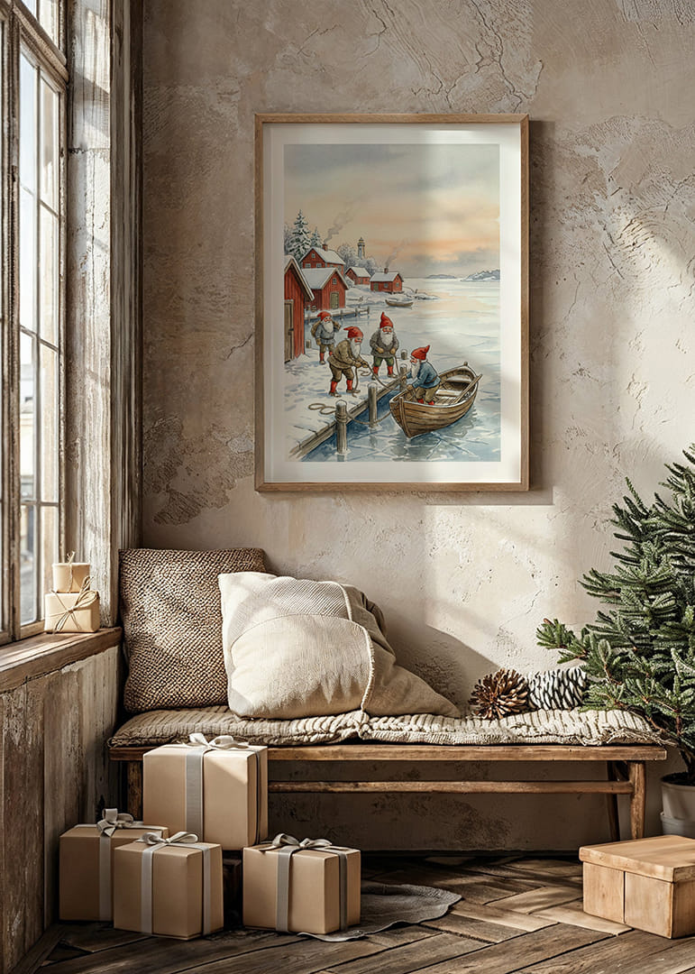 Ambiance de Noël sur la jetée avec des lutins se détachant sur un ciel d'hiver-12