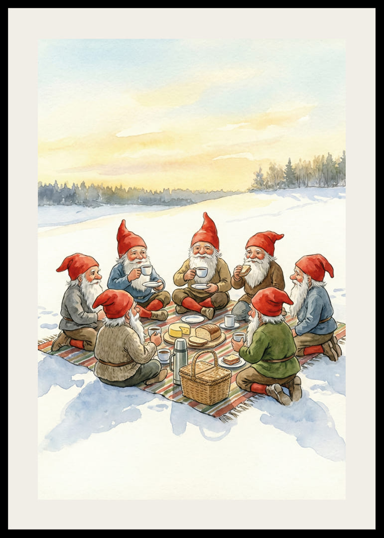 Elfen genieten van een gezellige winterpicknick bij zonsondergang-12