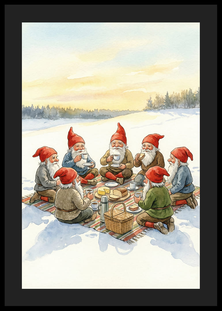 Elfen genieten van een gezellige winterpicknick bij zonsondergang-12