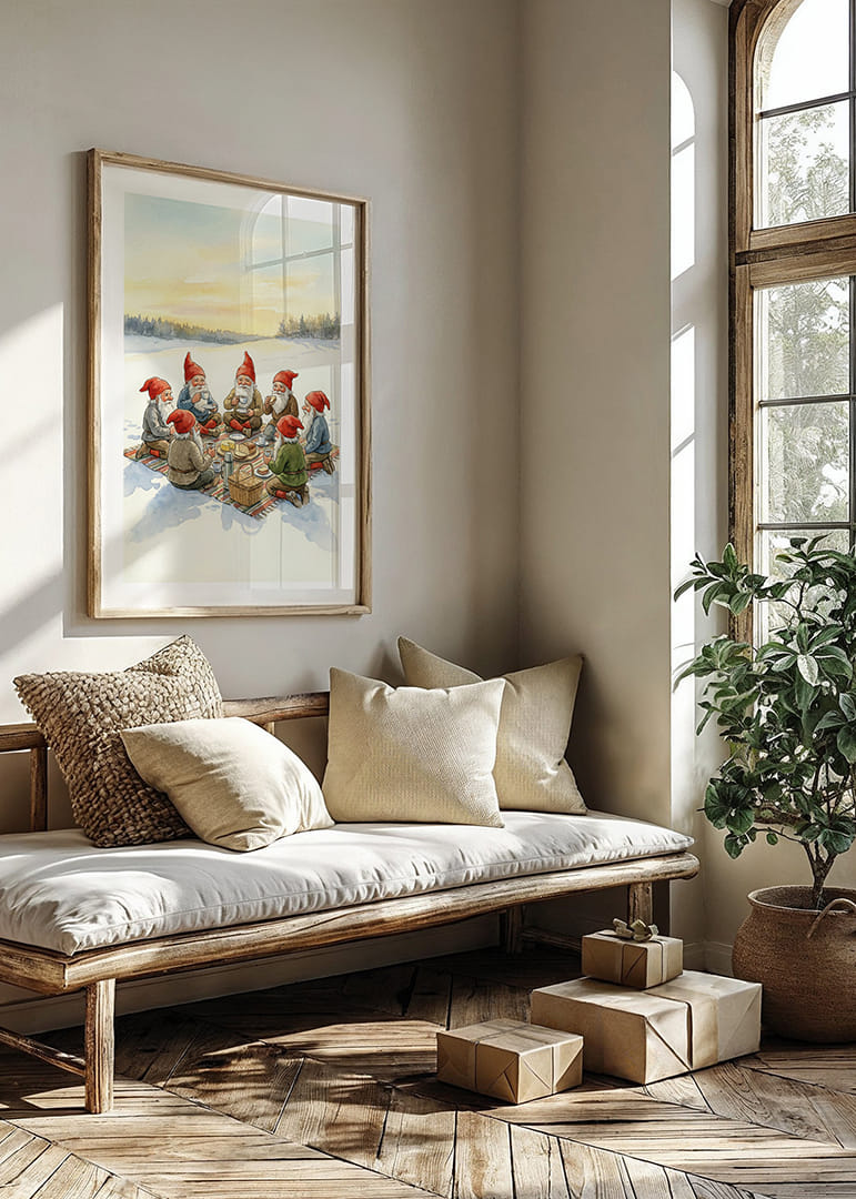 Des elfes profitent d'un pique-nique hivernal chaleureux au coucher du soleil.-12