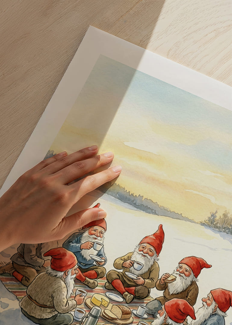 Des elfes profitent d'un pique-nique hivernal chaleureux au coucher du soleil.-12