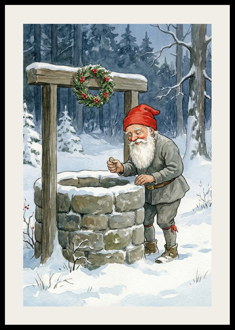 Un elfe près d'un puits à souhaits dans un paysage hivernal-12