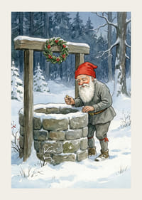 Un elfe près d'un puits à souhaits dans un paysage hivernal-3