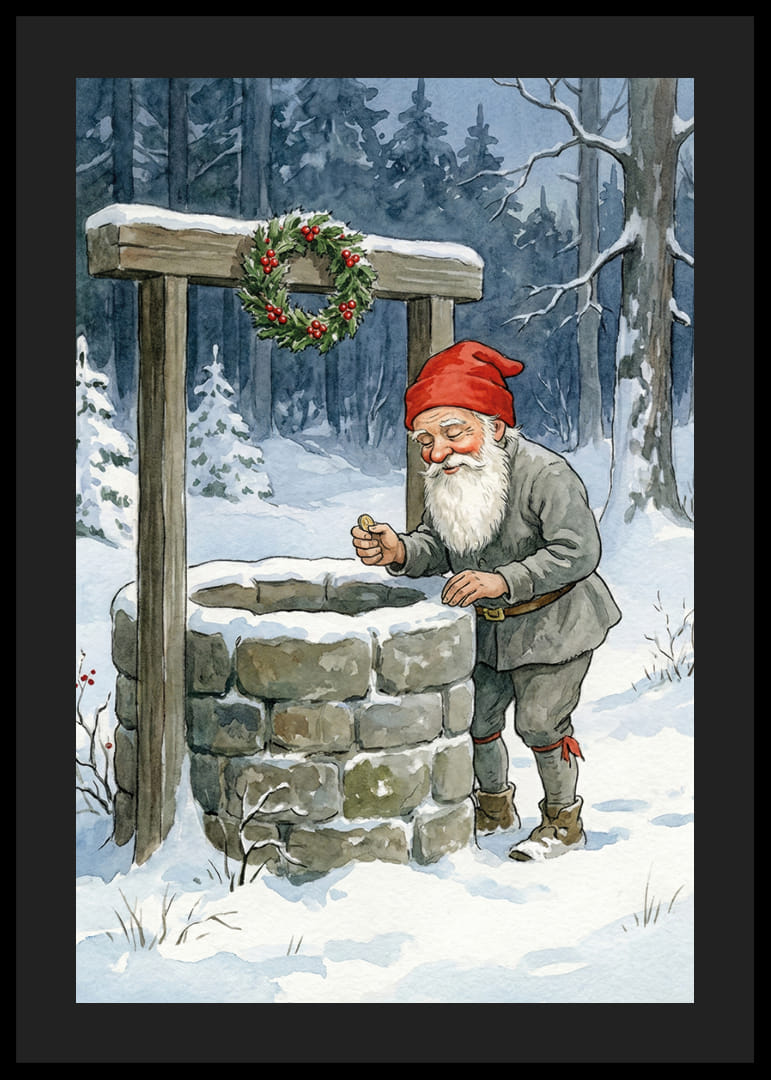 Un elfe près d'un puits à souhaits dans un paysage hivernal-12