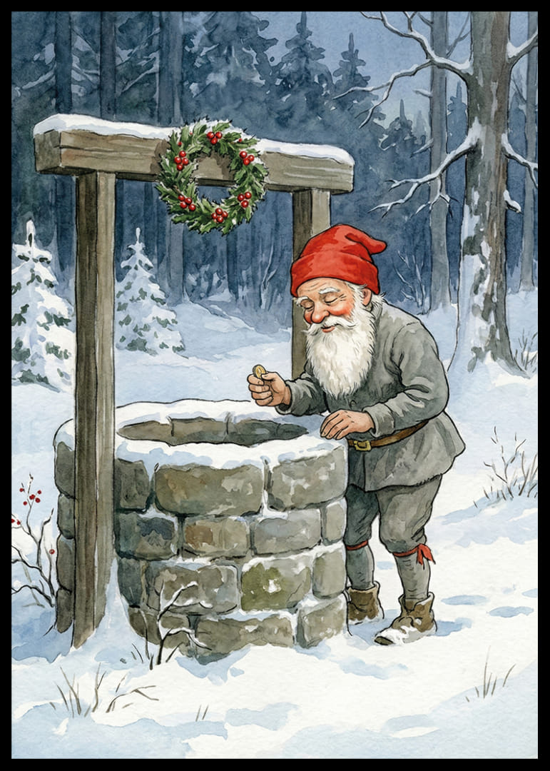 Un elfe près d'un puits à souhaits dans un paysage hivernal-12