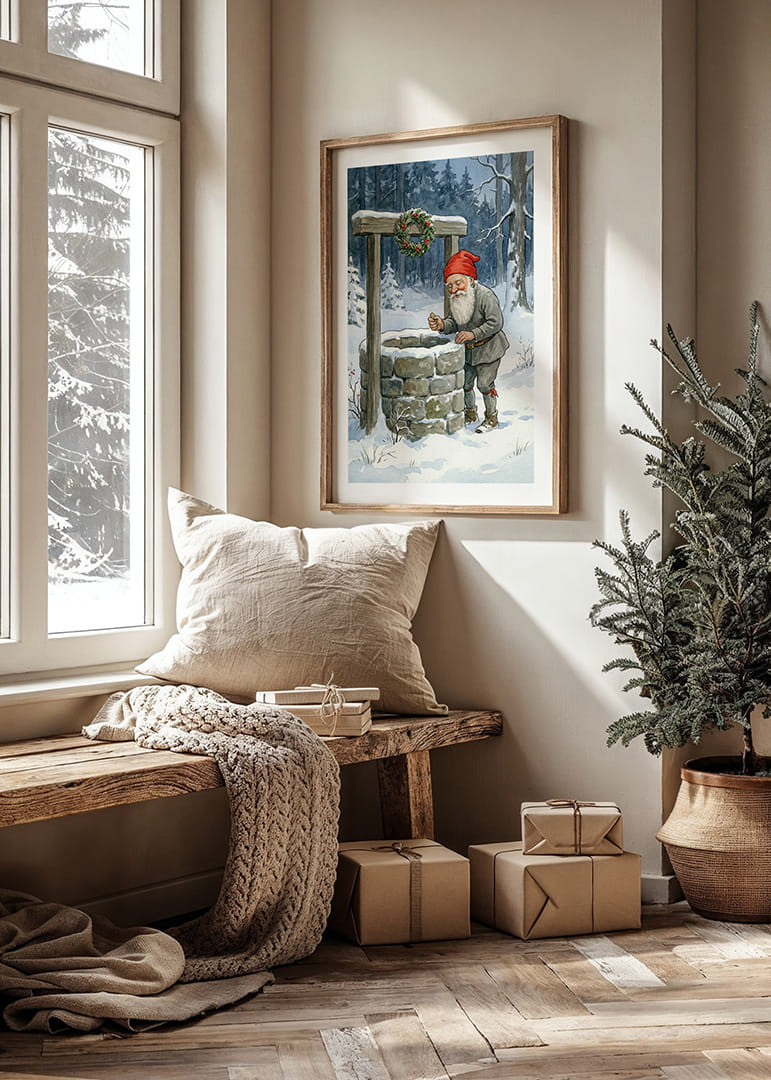 Un elfe près d'un puits à souhaits dans un paysage hivernal-12