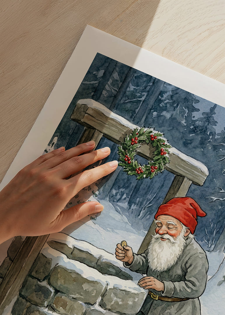 Un elfe près d'un puits à souhaits dans un paysage hivernal-12