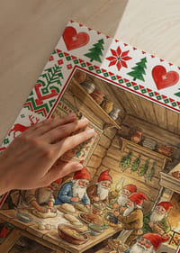 Des elfes font cuire du pain près de la cheminée dans une cabane rustique.-3